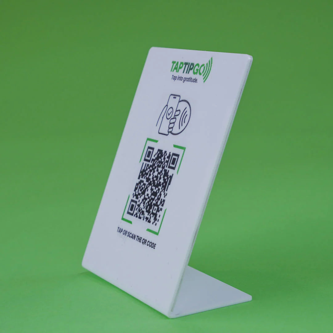 GoStand QR code sign with TAPTIPGO branding on a green background